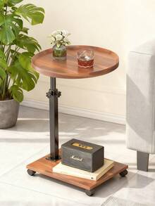 An All-In-One, Adjustable Round Side Table-A Movable Sofa-Side Table Featuring A Modern Living Room Aesthetic And A Space-Saving Design; Suitable For Use Beside Sofas Or Beds, And In Living Rooms, Bedrooms, And Various Other Settings. - Walnut - View 7