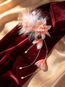 1件新娘頭飾，附雪紡、玻璃珠、流蘇與人造毛皮，婚禮髮飾髮夾，適合盤髮使用 - 9689 - 查看 8