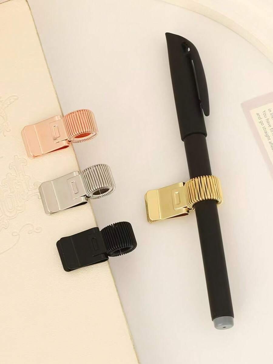 1pc Metal Faux Leather Pen Sleeve, Pencil Holder Vintage Diary Notebook Loose-Leaf Notebook Pen Holder Office Supplies Metal Pen Sleeve Pen Clip Suitable For Notebooks Diaries School Office Accessories Back To School Supplies - Single Piece - View 1