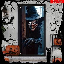 2d Plane Banners, Large Horror Witch Curtains Decorated On Halloween Front Door, Bright And Durable Polyester Fabric, Suitable For Halloween Night Family Party Thriller Theme Room Decoration Halloween Background. - 1 - View 10