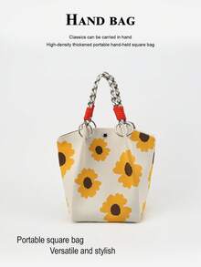 1pc Floral Large Capacity Lightweight Handbag, Suitable For Commuting, School, Travel, Portable Matching With Clothes, All Seasons - Multicolor - View 6