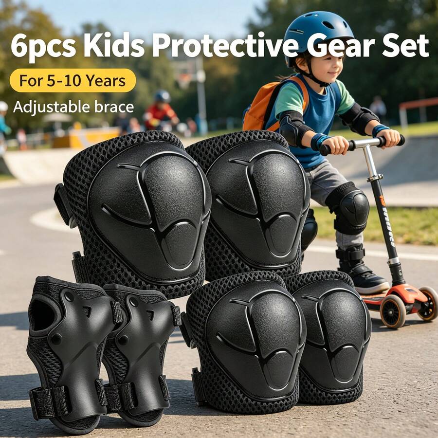 BAT DEICIDE 6PCS Kids Protective Gear CPSIA Certified: Knee Pads Elbow Pads Wrist Guards For Skateboard Cycling Scooter Skating Balance Bike 5-10Y