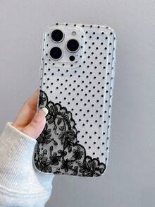 1 buah Casing Ponsel Pelindung Layar Penuh Motif Polkadot Hitam & Renda Bunga Hitam Berlubang Bantalan Udara Anti Guncangan Kompatibel dengan /Apple 17/16/15/14/13/12/11Pro Max/12Pro/14Plus dan Model Lainnya - MultiWarna - View 3