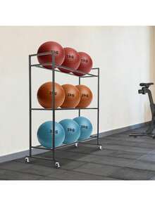 3-Tier Medicine Ball Rack With Wheels, Heavy Duty Exercise Ball Storage Rack, Slam Ball Rack Holds Up To 20Lbs, Medicine Ball Storage Stand Home, Gym - Multicolor - View 2