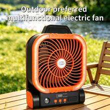 ENSSU Solar Powered Outdoor Camping Fan With LED Night Light, 4-Speed Timer Portable Foldable Desk Fan, Hanging Hook Design, Built-In Power Bank And Compass, Quiet Powerful Wind USB Rechargeable Fan, Suitable For Tent, Picnic, Fishing, Bedroom, Travel, Emergency Use - Multicolor - View 3