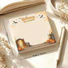 2/4pcs "Halloween Has Arrived" Square Blank Sticky Note Pads, Retro Cemetery Gate Pumpkin Lantern Bat Tombstone Spooky Autumn Border Design Neutral Beige, Aesthetic Fall Desk Stationery Accessories For Office School Planner Scrapbook, Halloween Gift Room Decor Home Decor Halloween Decor - one-size - View 5
