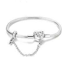 1pc S925 Sterling Silver Snake Chain DIY Base Bracelet, Multiple Rhinestone Heart & Cylinder Clasp Options With Safety Chain, Minimalist Versatile Style, Compatible With Various Beads & Charms, Includes Gift Box, Handmade DIY Jewelry Base, Gentle Holiday Gift Accessory - Silver - View 14