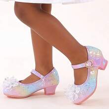 Girls' New Colorful Sequin High Heel Princess Shoes, Student Children's Shoes, Little Girls' Performance Sequin Shiny Dress Party Matching Crystal Shoes - Pink - View 12