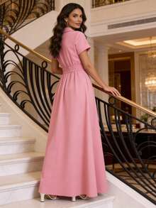 MODAMO REF AS1962 LONG DRESS WITH BELT AND ZIPPER - Rose Red - View 2