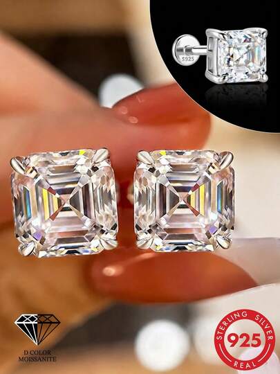 1Pc 1 Carat Irregular 4 Prong Moissanite 925 Sterling Silver Flat Back Helix Cartilage Piercing Stud Earring For Women Engagement Bridal Jewelry