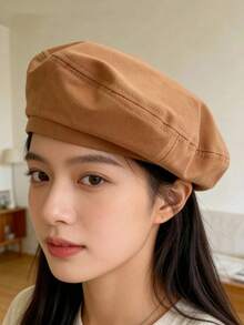Solid Color Soft Top Beret Hat For Women, Spring/Autumn Versatile Face-Slimming Painter Hat, Simple Retro Artistic Octagonal Cap, Daily Commute, Travel, Photography, Slimming, Head Coverage, All-Match Style - Multicolor - View 11