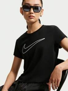 Nike Women's AS W NSW CLUB SS TEE HBR MD Short Sleeve T-Shirt Knit Collarless Short THV5003-011 - Black - View 4