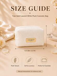 YSL White Plush Makeup Bag, Sold Individually, Soft Plush Material With Smooth Zipper, Suitable For Daily Storage And Travel - White - View 11