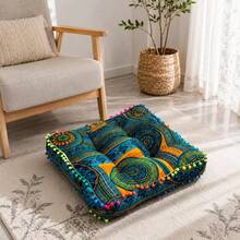 Bohemian Style Pom Pom Decor Square Thickened Seat Cushion, Breathable Soft Thickened Back Cushion Suitable For All Seasons, Suitable For Living Room, Bedroom, Office, Outdoor, Car Interior And Other Home Decor, Outdoor Mat, Sofa Cushion, Chair Pad - Square Seat Cushion - View 7