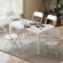 Set Of 6 Folding Chairs, Foldable Chairs With Drainage Holes, Steel Frame, Versatile, White - White - View 2