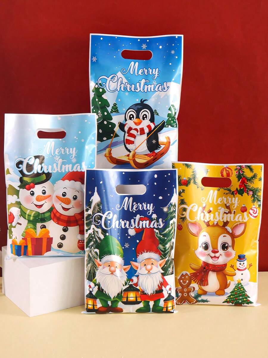 50 buah Kantong Kado Pesta Natal, 4 Gaya Kantong Cetak Kartun Penguin untuk Pembungkus Kado, Kemasan Kado Snack untuk Pesta Liburan di Kelas - MultiWarna - View 1