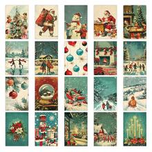 20pcs Vintage Christmas Theme Postcards, Festive Christmas Decorative Cards With Santa, Xmas Tree, Snowman, Winter Scenes & Fireplace Patterns, Perfect For Home Decor, Wall Collage, Holiday Greetings & Gifting - A - View 7