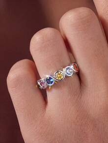 1 buah Cincin Perak Sterling 925 Berlian Warna-warni Model Pilin, Cincin Abadi, Hadiah Perhiasan Elegan, Aksesori Harian, Hadiah Pertunangan & Pernikahan untuk Wanita - Perak - View 5