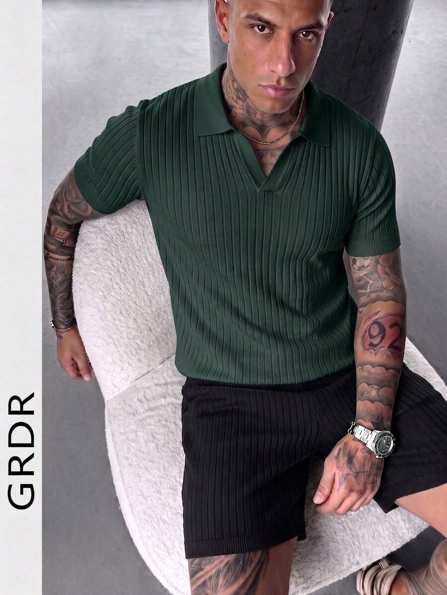GRDR Men's Solid Color Short Sleeve Casual Knit Top