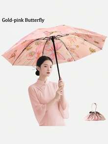 1/2/3件組全天候雨傘附收納袋/套，油畫風雙層便攜女用傘，反向折疊防風防水，8根傘骨，雙重防曬，旅行必備度假必備女用陽傘遮陽傘校園用 - 粉色 - 查看 11