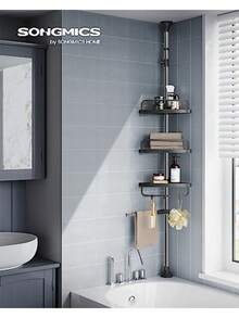 SONGMICS Organizador de Baño Esquinero Telescópico, Estante para Regadera Ajustable 95-300cm, 4 Niveles con Toallero, Plata y Negro MBCB002B01 - Plata  Negro - Ver 3
