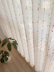 1pc Vintage Style Linen Translucent Curtain, Rainbow Jelly Bean Pattern, Rod Pocket Design, Easy To Hang, Suitable For Bedroom, Living Room, Office Decoration (Fabric Weight 160gsm) - Multicolor - View 9