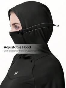 HOTSUIT 女款修身連帽長洋裝附面罩，可折疊設計，可調節抽繩帽與腰部，2個側口袋，適合戶外運動 - 黑色 - 查看 4