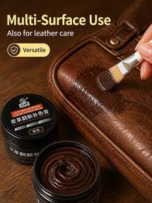Crema de color de reparación de cuero y madera marrón oscuro con cepillo, pasta de renovación de arañazos para marcos de puertas de madera y gabinetes, pintura de retoque de muebles para sofá y restauración de cuero de zapatos, cubre grietas y marcas descoloridas, fácil de usar - A - Ver 4