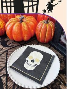 Halloween Cocktail Napkins, Skull Pattern Disposable Paper Napkins, Suitable For Birthday, Baby Shower Party Supplies, Table Decor - Tissue - View 5
