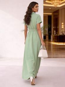 MODAMO REF AS1962 LONG DRESS WITH BELT AND ZIPPER - 綠色 - 查看 2