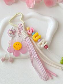 1pc Pink Sunflower Letter Pendant Sweet Moon Flower Charm Bag Accessory - Multicolor - View 3