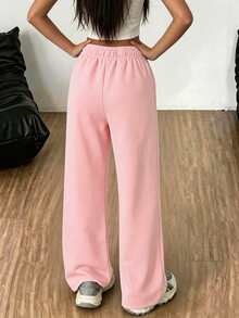 1pc Cute Girls Wide Leg Sweatpants, Peeking Cat & Paw Print Pattern, Soft Casual Streetwear Long Pants - Pink - View 2