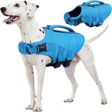 Dog Life Jacket, High Buoyancy Dog Swimming And Boating Life Vest, Adjustable Size (Small, Medium, Large), Equipped With Rescue Handle And Storage Pocket, Reflective Safety Pet Life Jacket, Suitable For Swimming Pool - Blue - View 8