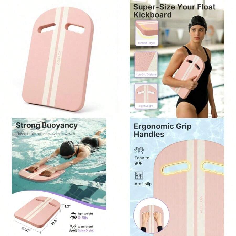 Swim Belt Set, 3-Layer Adjustable Floating Swim Trainer For To Swim, Back Float For Swimming Beginners, Includes Kickboard And Swim Cap - Pink - View 1