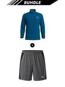 Puma [Bundle] SUEDE Run Favorite Men's Full Zip Jacket Blue + Smash Men's Shorts Grey - Ocean Tropic+Dusky Gray - View 1