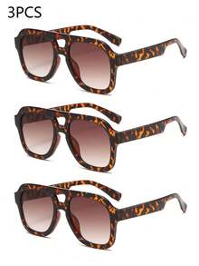 1 Pair Tortoiseshell Color Fashion Glasses For Women, Summer Beach Accessory Aviator Shape Shades - Multicolor - View 7
