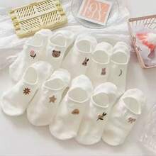 1/5/10 Pairs Women's Solid Color Ribbed Ankle Lined Short Invisible Socks, Thin Non-Slip Invisible Boat Socks, Suitable For All Seasons - White - View 2