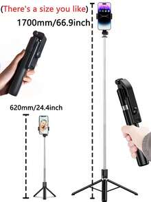 67"/170cm Extendable Aluminum Alloy Selfie Stick Tripod With Fill Light And Bluetooth Remote, Compatible With IOS/Android Smartphones - Ideal For Travel, Vlogging, Live Streaming, Outdoor Photography, Compact And Portable Selfie Stick, Perfect For Vloggers And Travelers - Capture Influencer-Worthy Shots Anytime, Anywhere! Best Selling Product! - Black - View 4