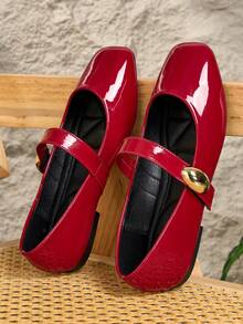 Exclusive Launch: Vintage French Square Toe Mary Jane Flats, Red, Elegant Versatile, Soft Sole, Fashionable Yet Comfortable For All-Day Wear In Summer, New Arrival, Minimalist, Casual Slip-On With Strap, Ideal Gift For Valentine's Day, Mother's Day, Weddings, Parties, Office Wear (Runs Small, Narrow Fit, Suggest Ordering One Size Up) - Red - View 6