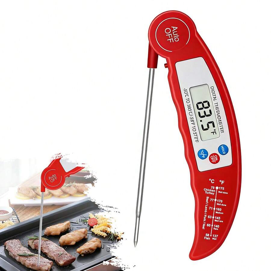 1件可折疊食物與水溫計（不含電池），適用於測量水溫與油溫，後院派對烤肉溫度控制，園藝用品，廚房用品