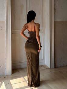 Summer, Elegant Dresses For Parties, Luxury Evening Dresses For Weddings, Vacation Wear For Women, Birthday Dresses, Back To School, Festivals, Beach - Brown - View 2