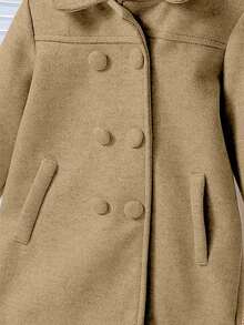 Girls' Casual Fashion Minimalist Lapel Regular Shoulder Long Sleeve Loose Mid-Length Solid Color Wool Blend Coat Winter Jacket - Khaki - View 5