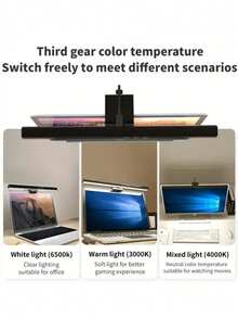 1PC Clip-On Monitor Screen Hanging Lamp, LED Eye Protection Computer Light With 60min Timer, Stepless Dimming, Fast Reading Mode & 3 Color Temps, USB Powered Desk Light For Home Office, Study, Night Work, Aesthetic Computer Accessory For Eye Care - Multicolor - View 10