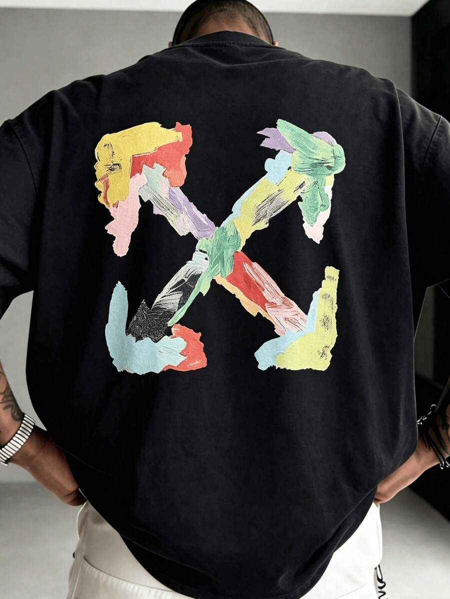 Camiseta Casual de Verano para Hombre - Estilo Americano Sencillo y Moderno - Con Patrón de Flecha Graffiti, Nuevo Diseño - Camiseta de Algodón de Cuello Redondo Casual - estilo1 - Ver 1