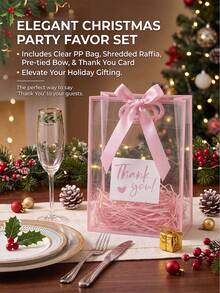 1/3/10pcs Set - Transparent Gift Bags With Pink Edges, Satin Bows And Raffia, Reusable Clear PP Tote Bags, Perfect For Weddings, Bridal Showers, Birthday Gift Wrapping, Baby Showers And Elegant Gift Packaging. - Pink - View 5