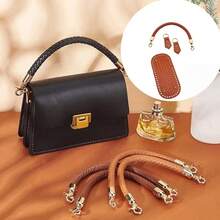 3pcs/3 Colors DIY Bag Making Woven Handle & Bottom Plate Accessory Set, Short PU Leather Handbag Strap, Woven Handbag Handle Replacement Parts With Lobster Clasp, Suitable For Bag DIY Accessories - Multicolor - View 2