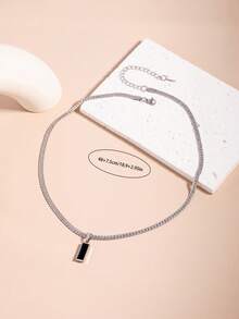 1pc Fashion Minimalist Tag Necklace, Versatile Polished Plain Pendant Necklace, Thanksgiving Jewelry Accessory - Style 1 - View 3