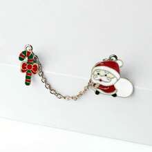 esmaltados de la serie navideña de dibujos animados, bonitos broches de muñde nieve de Papá Noel con cadena, insignia personalizada, regalos de joyería para de Navidad y Año Nuevo - Rojo - Ver 3