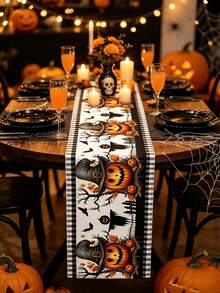 1pc Halloween Decorative Table Runner, Happy Halloween Decoration, Halloween Scarecrow Pumpkin Table Runner, Halloween Tablecloth Table Cover, 2026 Halloween Party Supplies, Halloween Tabletop Decoration, Halloween Home Decor, Spooky Atmosphere, Haunted House Decoration, Winter Decoration, Halloween Dining Room Kitchen Decoration, Halloween Party Decoration, Halloween Christmas Family Gathering Party Small Gifts, Christmas Decoration - Pumpkin Scarecrow - View 3