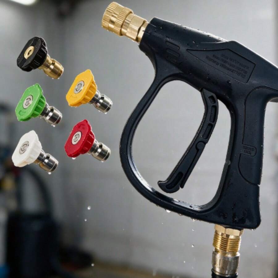High-Pressure Water Gun Cleaning Machine With Aluminum Nozzle, Quarter-Quick Connection, Lightweight Home Use Car Washing Gun, Includes Five Different Effect Spray Heads - High-pressure Nozzle + 5 Replacement Heads - View 1